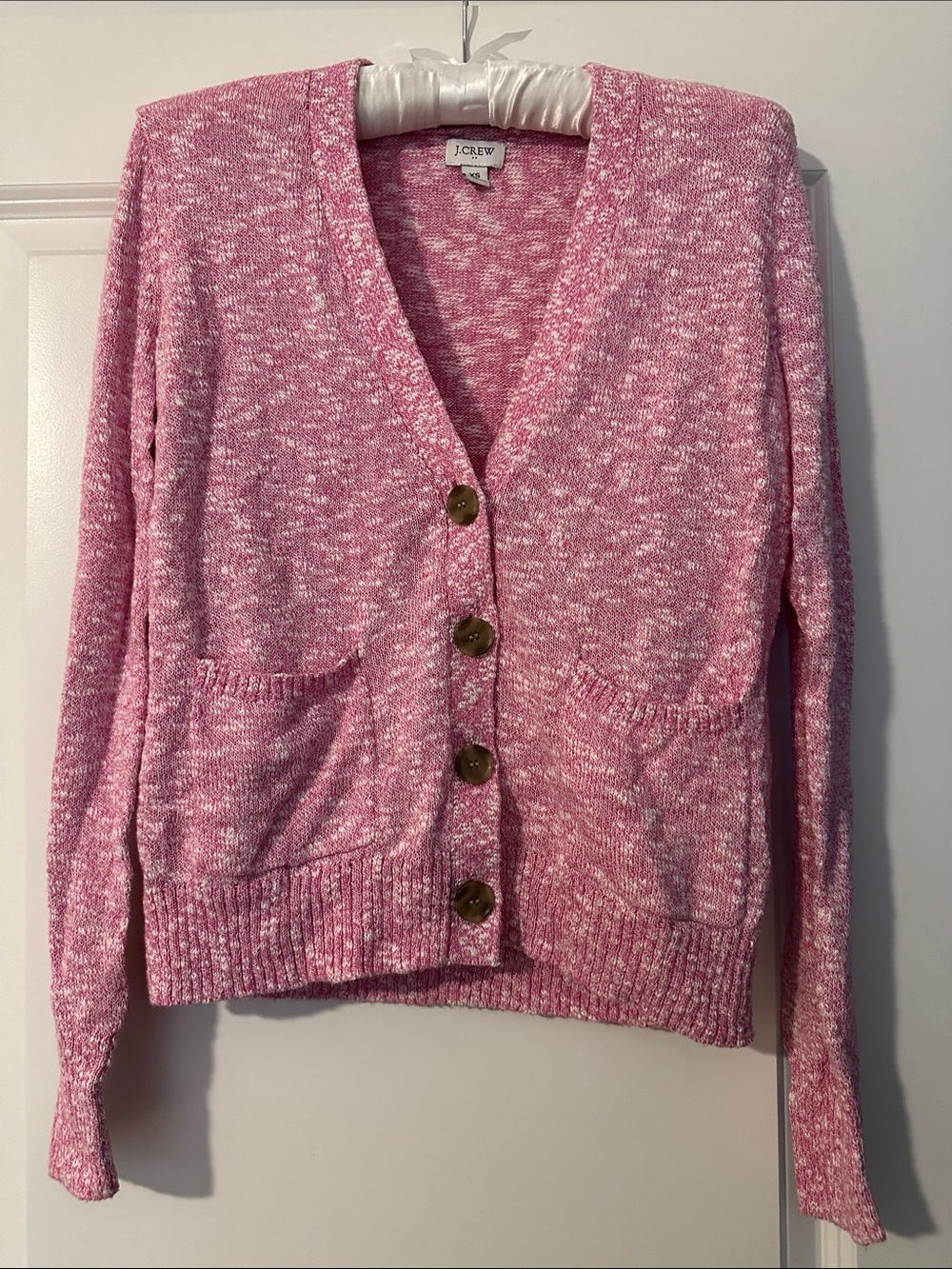 J. Crew Pink Marled Button-Front V-Neck Cardigan Sweater